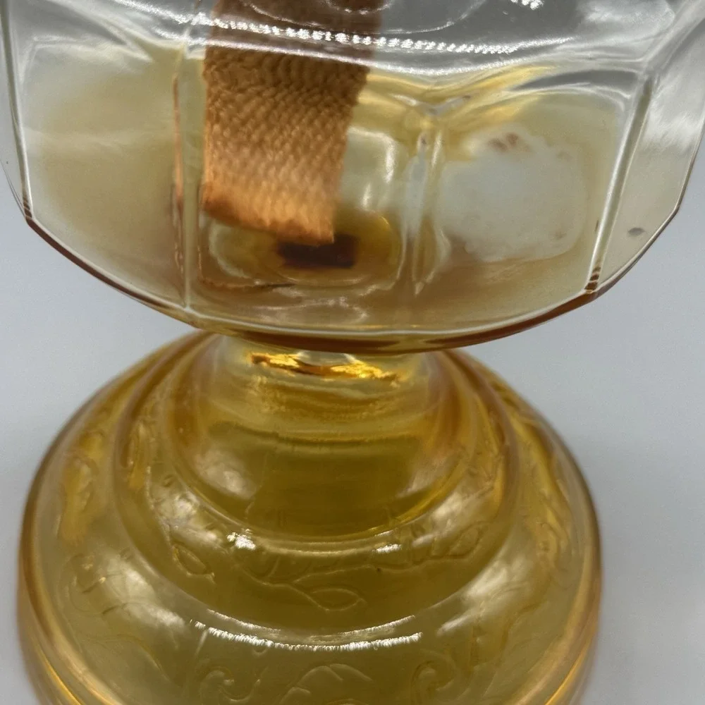 Vintage Amber Glass Oil Lamp Dancing Couple Etched Hurricane Lamp Kerosene Decor